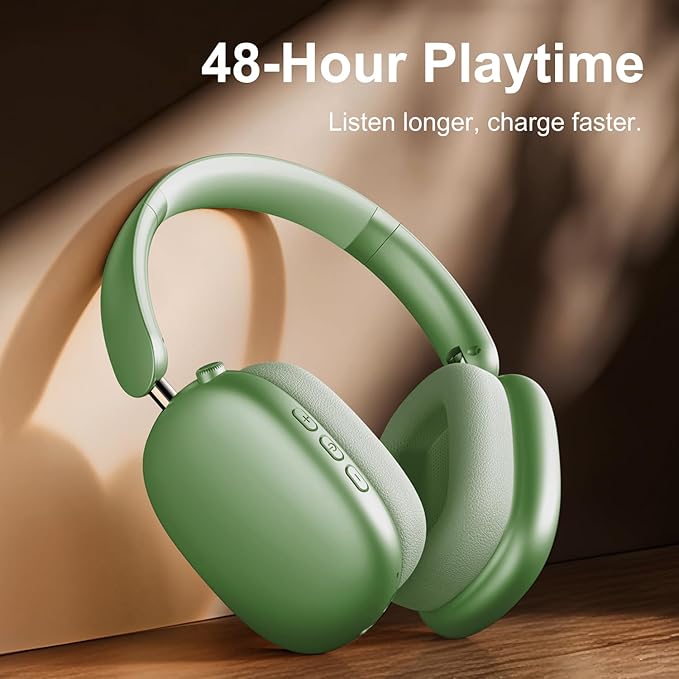 Wentronic Y01 Wireless Noise Canceling Headphones Bluetooth 5.3 Over Ear Headphones with Microphone, Hi-Res Audio, 48H Playtime, Foldable Comfortable Earpads,Compatible with iOS,Android,PC, Green