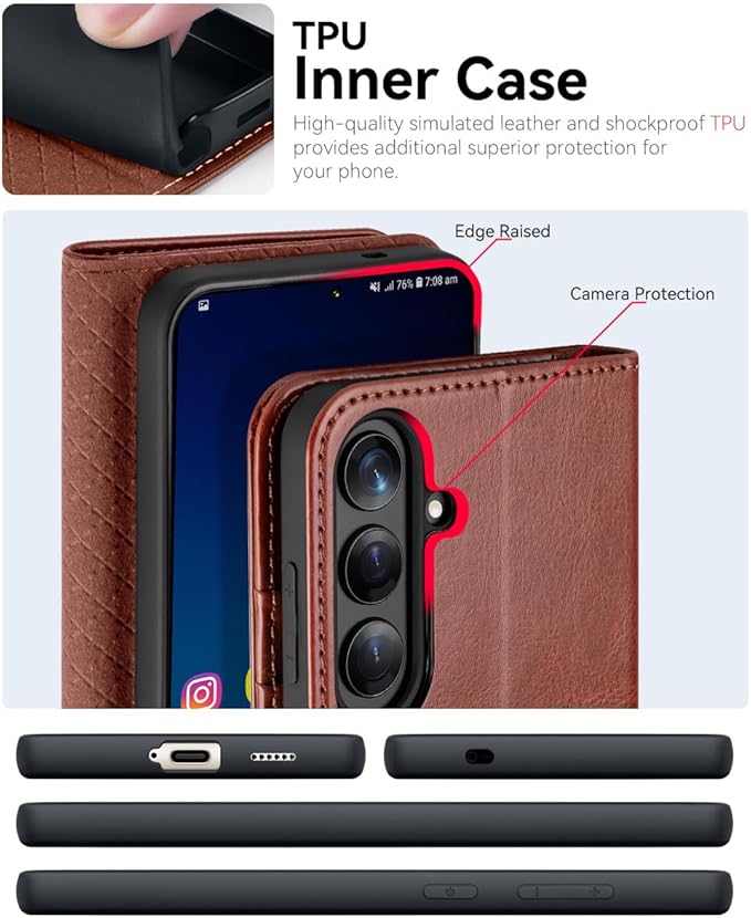 OCASE Compatible with Galaxy S25 Plus Wallet Case, PU Leather Flip Folio Case with Card Holders RFID Blocking Kickstand [Shockproof TPU Inner Shell] Protective Phone Cover 6.7 Inch 2025, Dark Brown