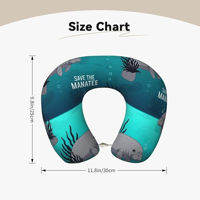 Neck Pillows for Travel Crazy Save Manatee, Women and Men Airplane Car Pillow, Neck Support U Shaped Pillow for Rest Pain Relief Sleeping