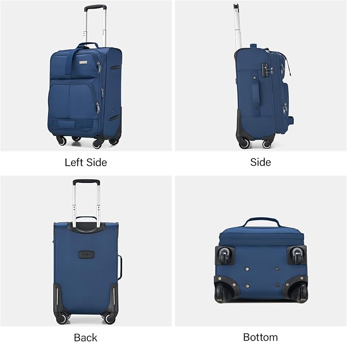 Hanke 24 inch Softside Expandable Luggage with Spinner Wheels, Medium Size Suitcase Checked Luggage Travel Luggage Rolling Suitcase,Blue
