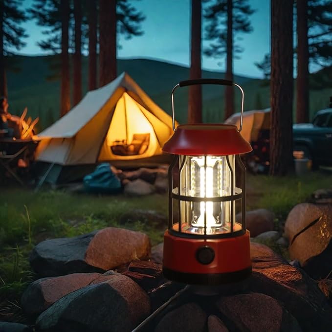 TRIROCKS Set of 8 LED Solar Camping Lantern Dimmable Rechargeable Lantern IPX3 Water-Resistant Portable Emergency Lights Outdoor Camping Lights for Camping Home Power Outage Hurricane Hiking (Red)