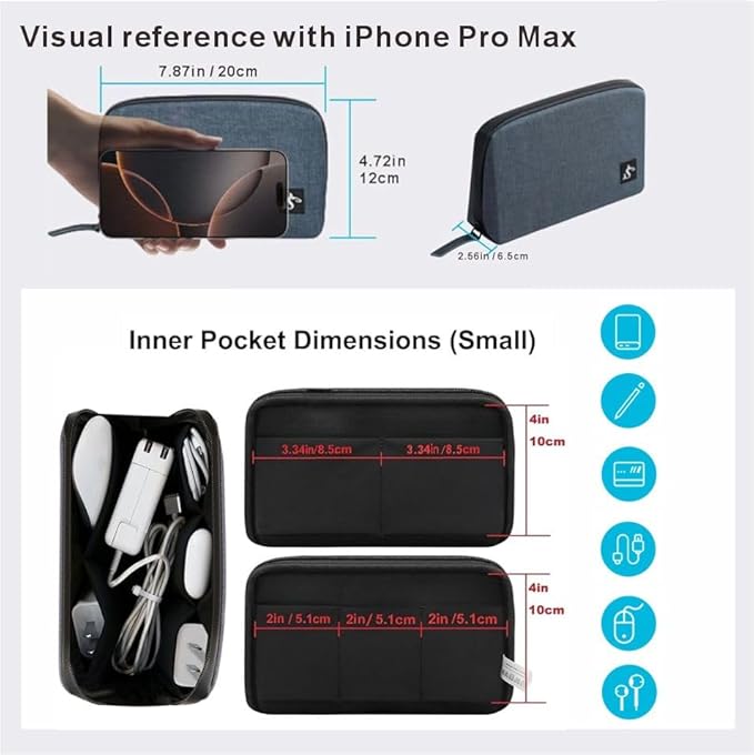 Electronics Organizer Travel Case – Water-resistant Cable Bag for Cord, Charger, Hard Disk, Power Bank – Small Tech Storage for Travel, Backpack, Business Trip, Airplane (Blue)