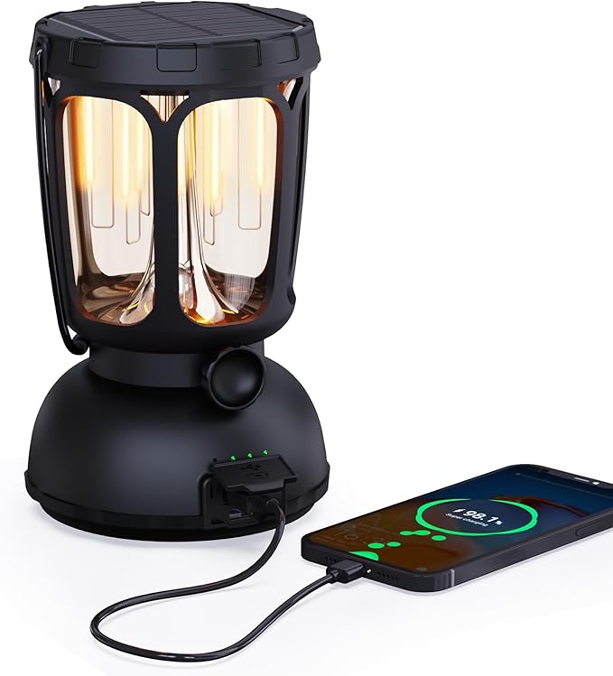 Mesqool Camping Lantern Rechargeable Battery 6000mAh, 650LM LED Lanterns for Power Outages Emergency Hurricane, Solar Hand Crank Lantern for 200 Hours