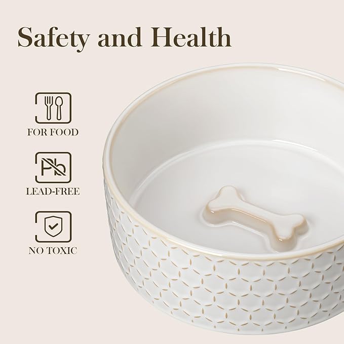 MALACASA Ceramic Dog Food Bowl, 6 Cups or 54 oz Dog Food Water Dish for Large Breeds, Pet Bowl Dishwasher & Microwave Safe, Honeycomb, Series Lydia