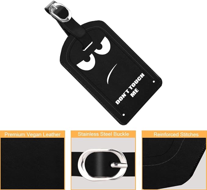 FINTIE 2 Pack Luggage Tags, Leather Name ID Labels with Privacy Cover for Travel Bag Suitcase, Theme - Don't Touch Me