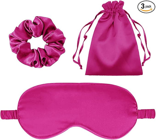 3Pcs Satin Eye Mask Silk Sleep Masks Set Silky Blindfold Eyeshade Blackout Eyes Cover Pouches Bag Scrunchy Wedding Gift