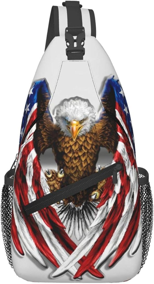 Eagle American Flag Sling Bag Multipurpose Crossbody Sling Backpack Travel Cycling Hiking Shoulder Bag For Women Men