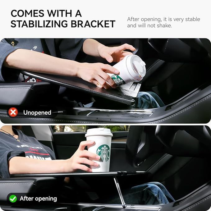 YONZEE Foldable Desk Food Tray (Carbon Edition) for Tesla Model Y Juniper Model 3 - Upgraded Table with Support Leg for Dining, in-Car Work, Travel and Outdoor (2 Pack)