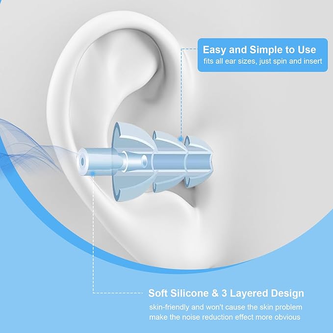 Ear Plugs for Sleeping,12 Pair Earplugs Noise Canceling Soft Silicone Ear Plug Reusable Earplugs for Sleep,Concert,Swimming,Study,Loud Noise,Snoring(Sky Blue)