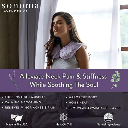 Sonoma Lavender Luxury Lavender Heatable/Chillable Neck Pillow, Microwaveable for Neck and Shoulders with Removable Washable Covers, Great for Relaxation and Pain Relief (Angora Platinum)