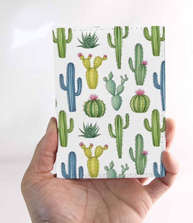 Watercolor Cactus Passport Holder for Travel Cacti Desert Succulent Flower PU Leather Passport Cover Wallet Cute Passport Card Holder for Women and Men
