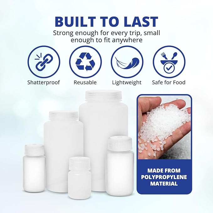 United Scientific™ Leak Proof Travel Bottles for Toiletries - 3 Oz Travel Bottles with Lined Polypropylene Lid - TSA Approved Bottle for Liquids, Clear Small Bottle, Pack of 6