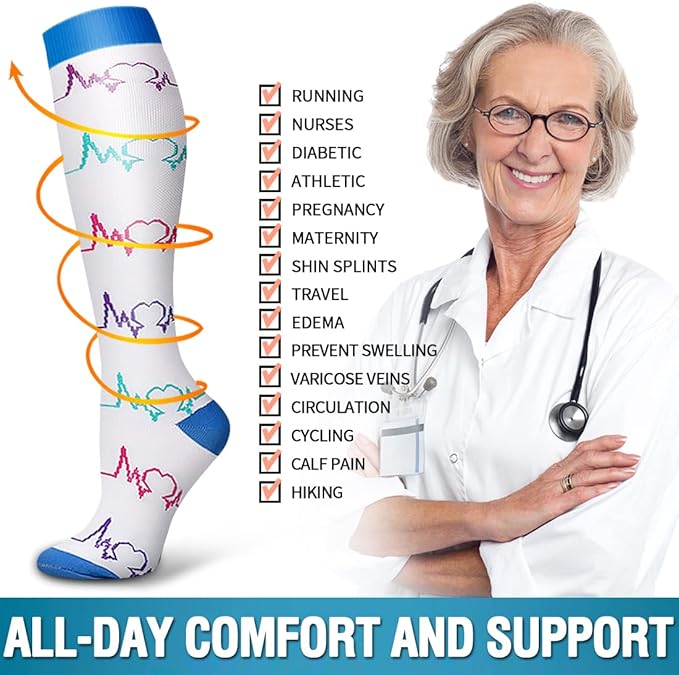 Bluemaple 6 Pack Copper Compression Socks for Women and Men Circulation-Best Support for Medical, Running,Nursing,Athletic