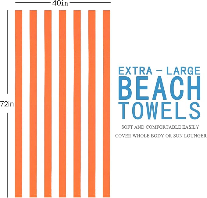 6 Packs Oversized Stripe Beach Towel Thin Terry Set Extra Large XL Big Clearance Pool Travel Accessories Essentials Blankets Soft Super Absorbent Swim Bath Towels Bulk Men Women Adults Gift Orange