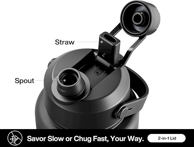 POWCAN 40 oz Insulated Water Bottle with 2-in-1 Straw and Spout Lid, Keep Cold 24H, Leak-Proof, BPA-Free, Double Wall Stainless Steel Water Bottle for Sports, Gym, Travel, and School (Dark Knight)