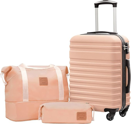 Coolife Suitcase Set 3 Piece Luggage Set Carry On Hardside Luggage with TSA Lock Spinner Wheels (Pink, 3 piece set (DB/TB/20))