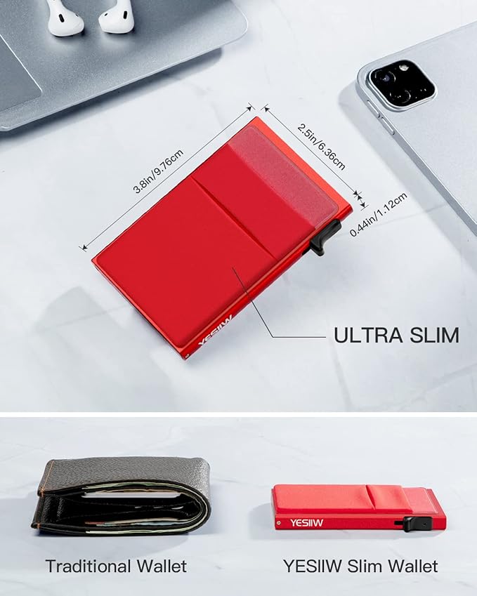 YESIIW Credit Card Holder Wallet for Men RFID Blocking Slim Minimalist Metal Wallet with Money Pocket Contactless Card Protector