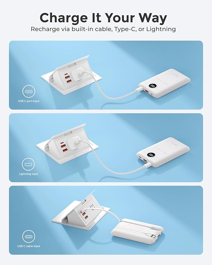 VEEKTOMX Portable Charger,10000mAh Power Bank with Built-in Cable and 22.5W Fast Charging,Travel Camping Essential,for iPhone 17/16/15/14,Samsung 25/24,and More