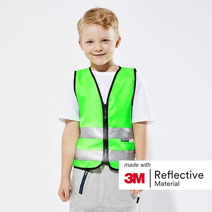 Salzmann Children's High Visibility Vest - Reflective Safety Vest with Zipper - Made with 3M Reflective Material