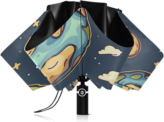 panksolu Folding Umbrella Earth Compact Travel Umbrella Automatic Portable Lightweight Windproof Umbrellas for Sun Rain UV Protection Large Portable Umbrellas