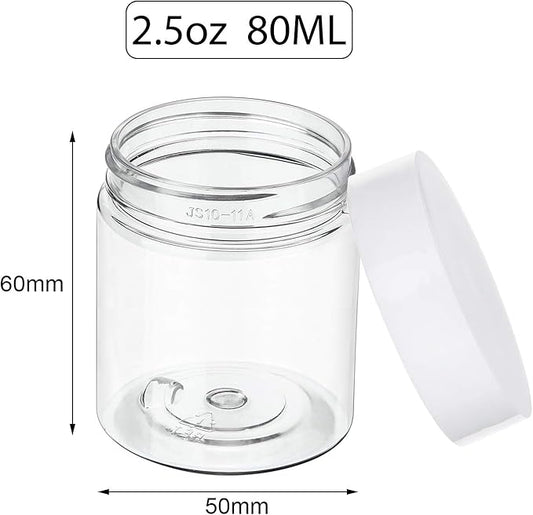 SATINIOR 36 Pieces 2.5 oz Plastic Jars with Lids Wide Mouth Airtight Reusable Container Acrylic Cosmetic Small Jars for Lotions Ointments Travel Toiletries Creams Make up Storage(White)