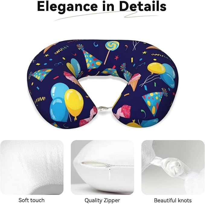Support Neck Pillow for Youth Travel, Washable Airplane Chin Supporting and Relax U Shaped Pillows Happy Birthday Party