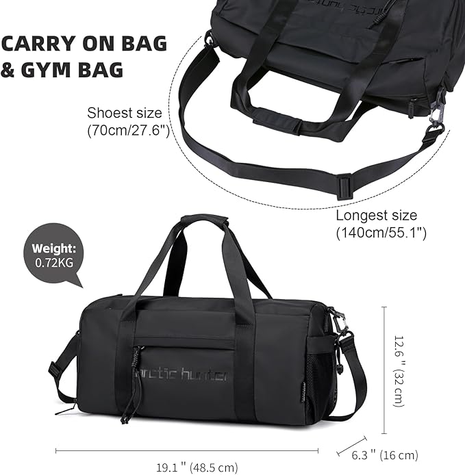 Small Gym Bag Duffel Bag for Men Women with Shoe Compartment Ideal for Sports,Travel,and Overnight Trips, Athletic Gear Workout Weekender Bags, Black