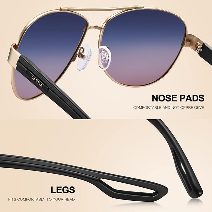 CARFIA Polarized Sunglasses for Women UV Protection Ultra-Lightweight Comfort Metal Frame Driving Glasses CA3210