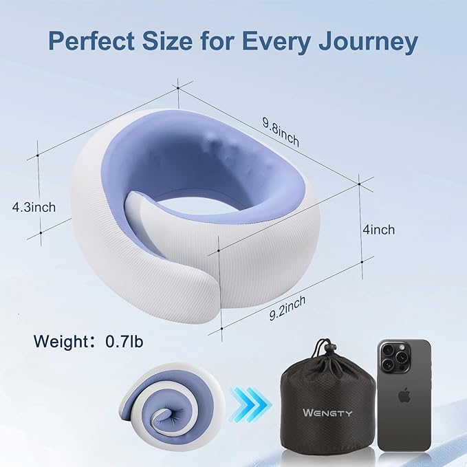 Neck Pillow for Traveling,Travel Neck Pillow for Airplanes,Portable,Smooth & Cooling Fabric,100% Pure Memory Foam,Neck Pain Relief with Breathable 360º Ergonomic Support for Long Flight(Blue)