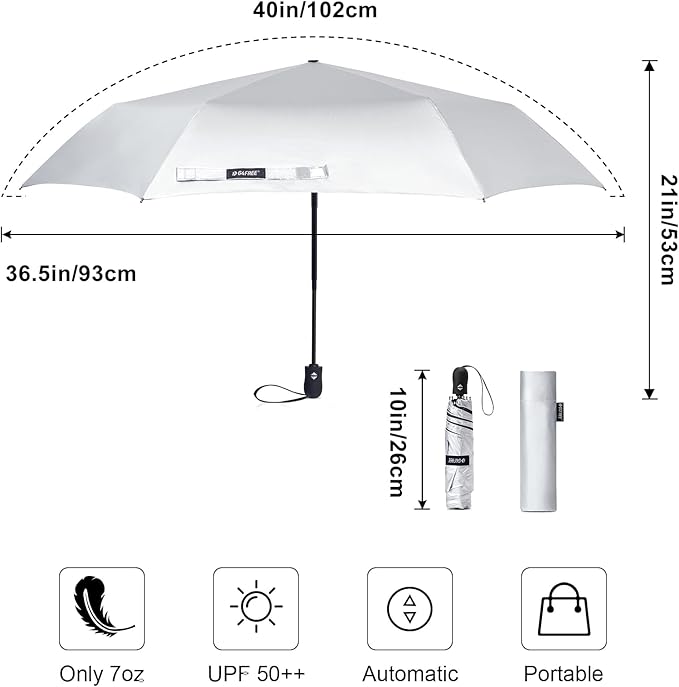 G4Free Mini Ultralight Umbrella UPF 50+ UV Protection Compact Lightweight Travel Umbrella Super Slim Small Portable Automatic Open and Close,40 Inch