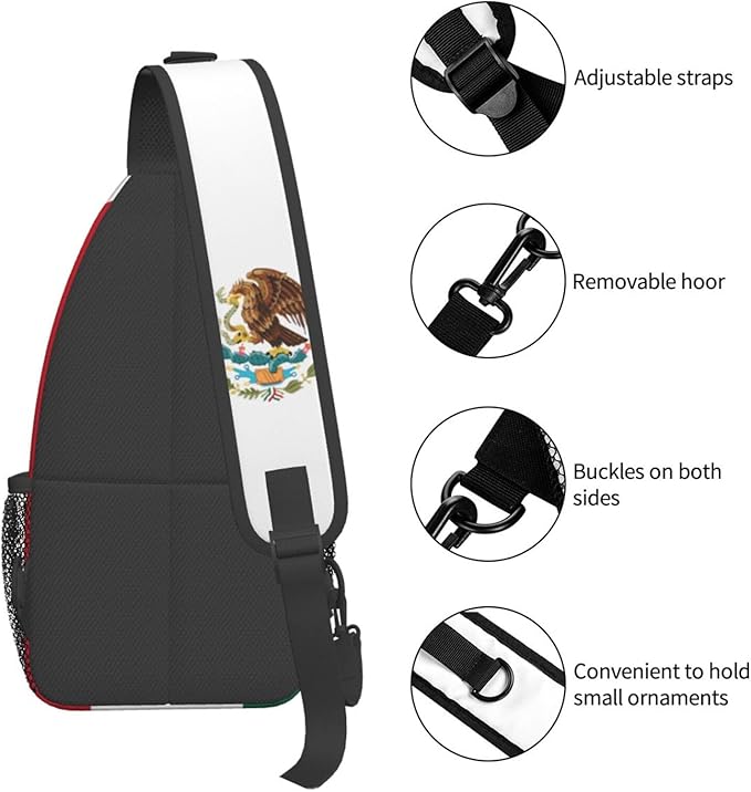 QFXUYNG Mexican Flag Adult Sling Bag Unisex Chest Bags Crossbody Backpack Casual Daypacks Shoulder Bag for Women Men Cycling Hiking Travel