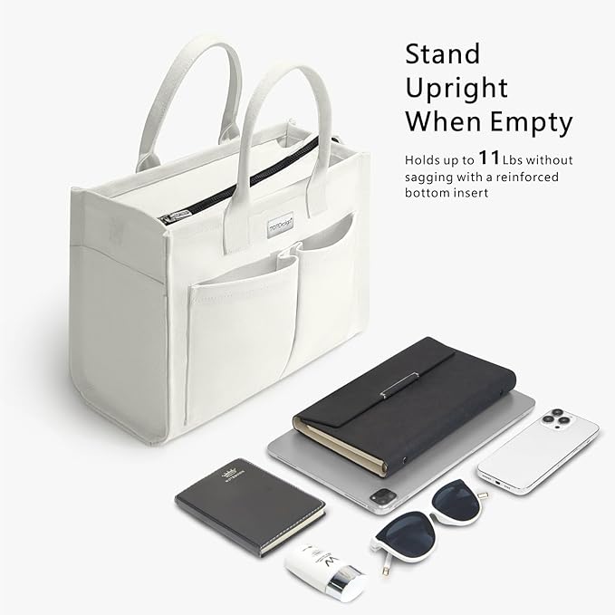 TOPDesign Heavy-Duty Canvas Tote Bag for Women, Adjustable Crossbody/Shoulder Handbag with 9 Pockets, Everything Tote