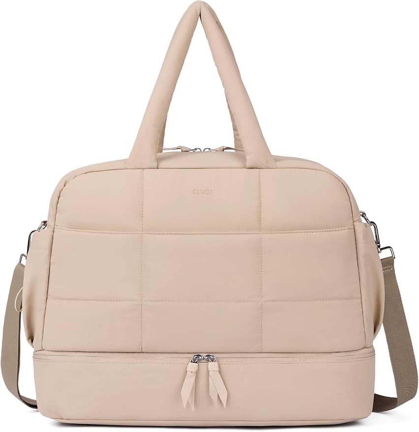 CLUCI Weekender Travel Bag for Women Puffer Tote Bag Carry On Duffle Overnight Bags with Shoe Compartment