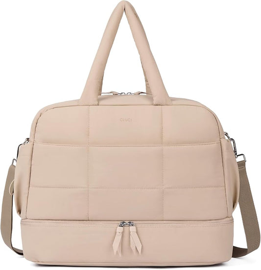 CLUCI Weekender Travel Bag for Women Puffer Tote Bag Carry On Duffle Overnight Bags with Shoe Compartment