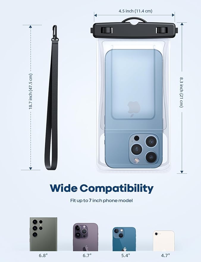 Lamicall 2PCS Waterproof Phone Pouch Floating - [Soft 3D Seamless Design] IPX8 Water Proof Cell Phone Case for Beach, Protector for iPhone, 4-7" Devices, Dry Bag Beach Essentials for Cruise Travel