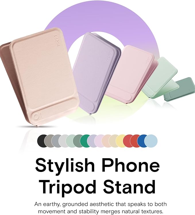 MOFT Phone Tripod Stand Selfie Stick for iPhone, Multi-Angles iPhone Stand, Lightweight & Portable Phone Holder, Strong Magnets, MOVAS Vegan Leather, Travel Essentials, Peach Pink (Without Card Slot)
