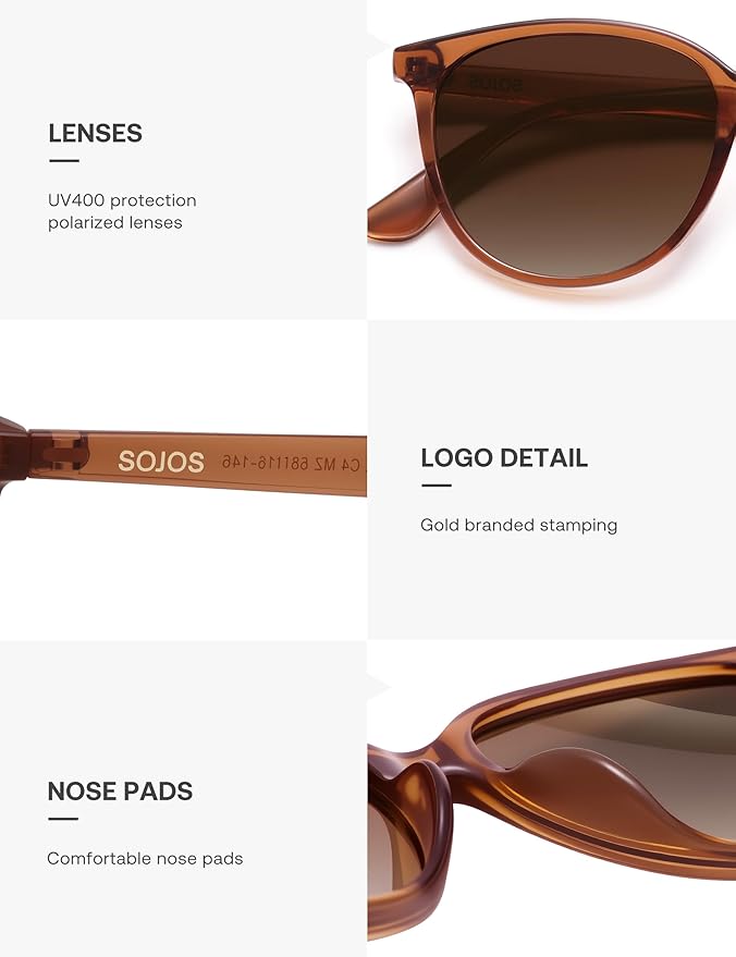 SOJOS Square Polarized Sunglasses for Women Men Vintage Style Larger Fit Shades SJ2642