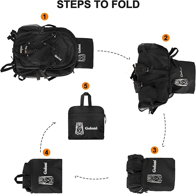 45L Hiking Backpack with Rain Cover, Lightweight Foldable Camping Backpack for Trekking, Water-Resistant Daypack with Hiking Pole & Mat Carrying System,Black