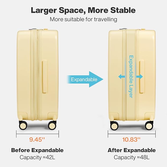 mixi 20 Inch Large Expandable Carry on Luggage Suitcase with Spinner Wheels, Hardside Rolling Travel Suitcase PC with TSA Lock, Lark Yellow
