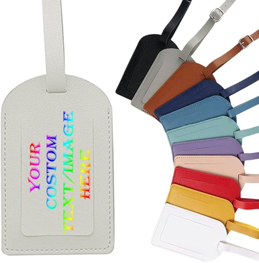 Custom Luggage Tags Faux Leather Privacy Protection Personalized Luggage Tags Travel (White)