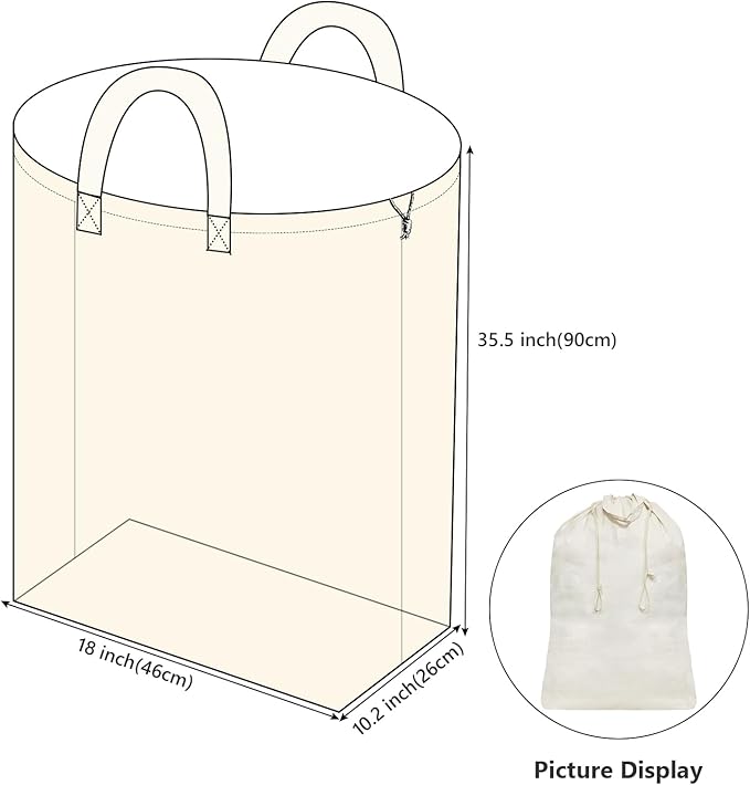 3pcs Breathable Cotton Canvas Laundry Drawstring Bags with Carrying Handles & Shoulder Strap, Cotton Laundry Hamper Basket Replacement Liner Bags