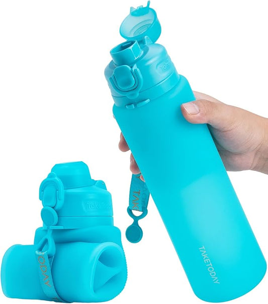 TakeToday Collapsible Water Bottles 32oz, Foldable Travel Water Bottle, BPA Free, Silicone Water Bottle Leakproof for Hiking, International Travel, Outdoors