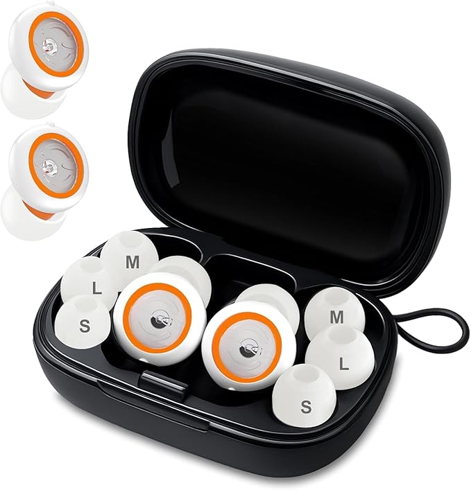 Senvok Ear Plugs for Sleeping Noise Cancelling with 3 Noise Reduction Levels - 50dB NRR Soft Silicone Earplugs for Sleep, Work, Travel - with 8 Ear Tips, 6 Fluorescent Rings and Carrying Case(White)