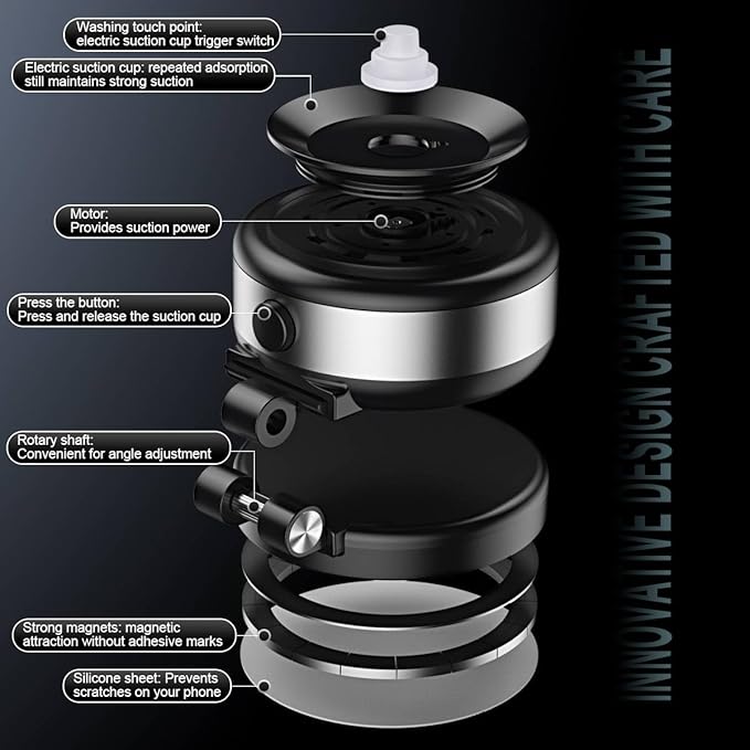 Fostex 2025 Upgraded Vacuum Magnetic Phone Stand,Double Sided Extension 360°Portable Phone Mount,Foldable Portable Vacuum Phone Holder Magnet, Magnetic Cell Phone Holder for iPhone 16/15/14/13/12