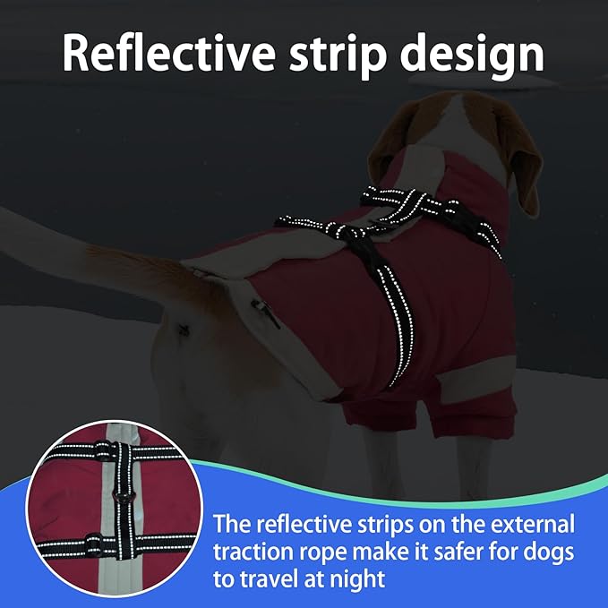 MIGOHI Rainproof Dog Winter Jacket with Harness,XXL Large Fleece Dog Coat with Sleeves,Adjustable Pet Puffer Jacket Snowsuit Cold Weather Coats for Golden Labrador Retriever,XXL,Pink