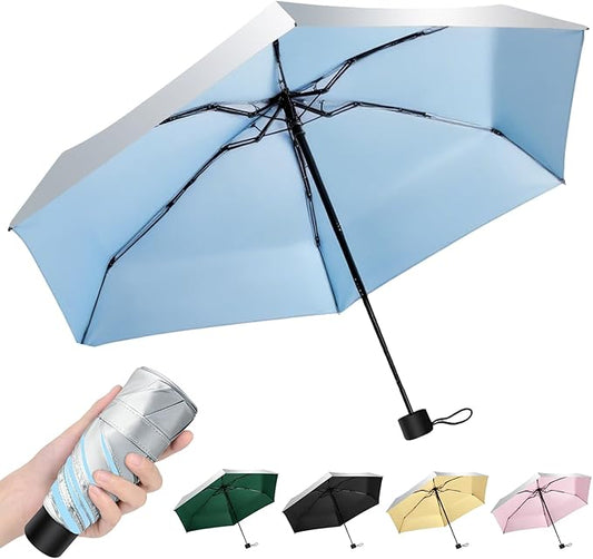 Travel Mini UV Umbrella for Purse Handbag Backpack in Small Size Sun & Rain Protection Compact Lightweight Tiny Pocket Umbrella for Kids Women Men