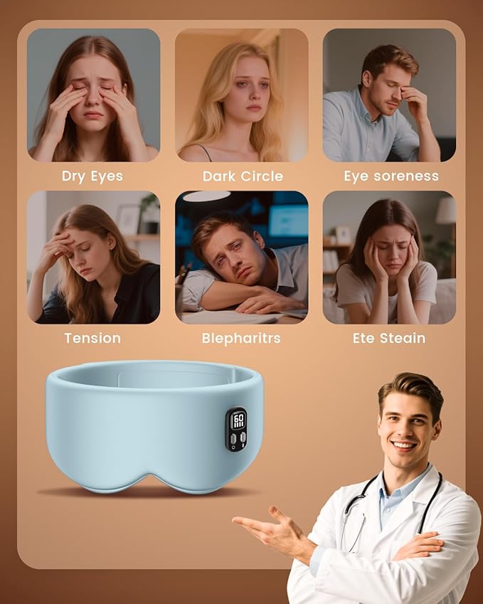 Heated Eye Mask - Cordless Eye Mask for Dry Eyes, Eye Relief, Improved Sleep, Timed Shutdown, 4 Temperature, Washable Eye Heating Pad for Travel, Removable for Cleaning - Teal Green