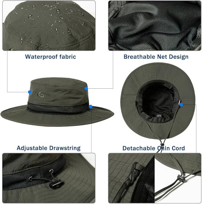 Oversized XL XXL Waterproof Sun Hat for Big Heads Mesh Bucket Hat Wide Brim Adjustable Packable Hiking Beach Fishing