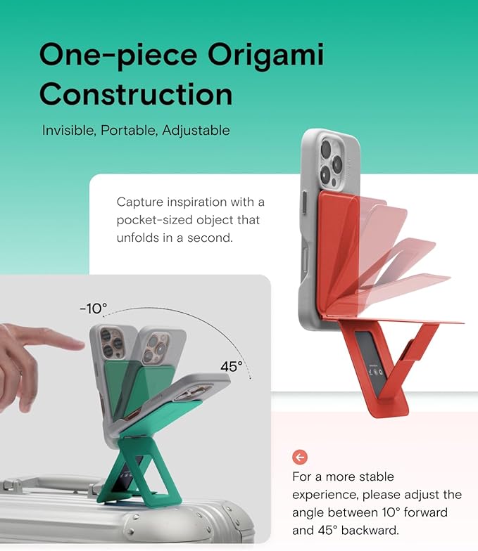 MOFT Phone Tripod Stand Selfie Stick for iPhone, Multi-Angles iPhone Stand, Lightweight & Portable Phone Holder, Strong Magnets, MOVAS Vegan Leather, Travel Essentials, Oz Green (Without Card Slot)