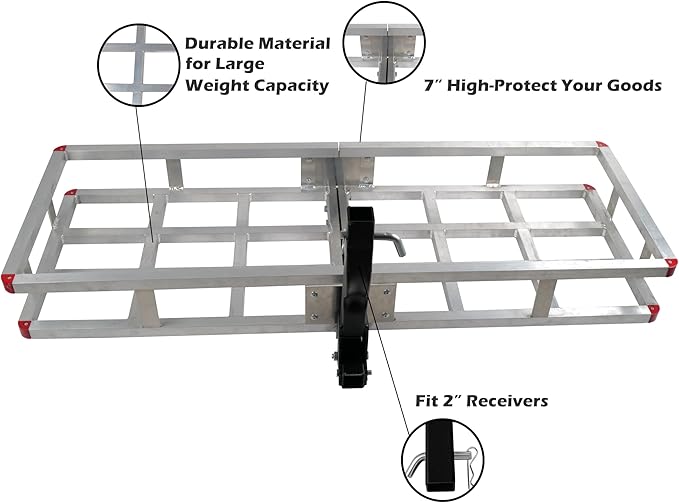 fouwick lugglage Basket, Folds Flat, Heavy Duty Hitch Cargo Basket (Aluminum 60x20x7)